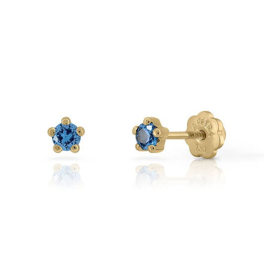 La Petra 9 Karaat Gouden Kinder Oorstekers met Blauwe Zirkonia zespoots