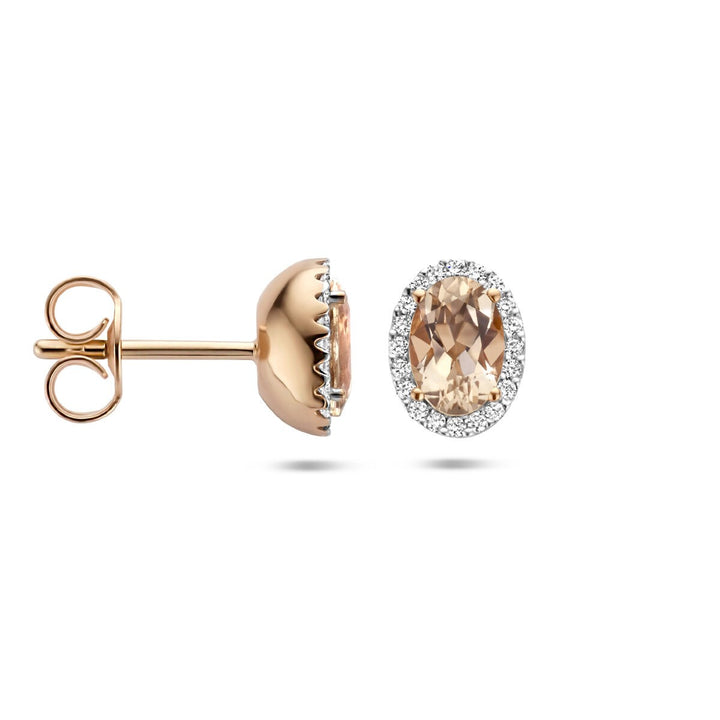 oorknoppen morganiet en diamant 0.12ct h si halo