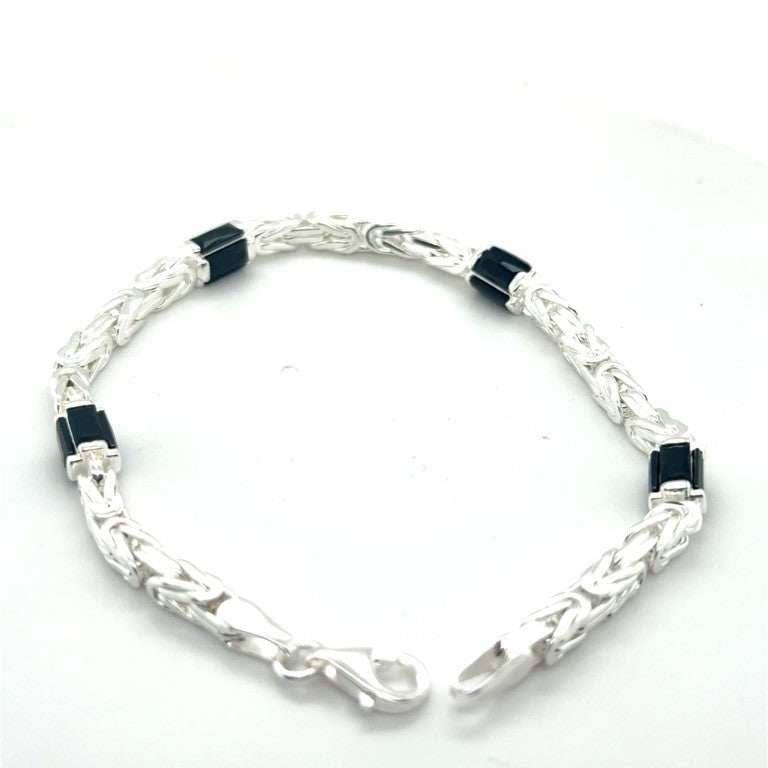 Zilveren Massieve Koningsschakel Armband 4 mm met Onyx – 22 cm