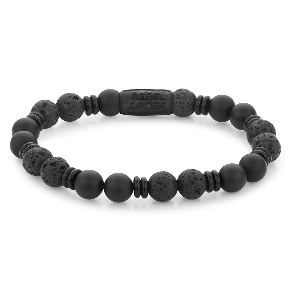 Rebel &amp; Rose armband variations black 8 mm., RR-80093-B-L