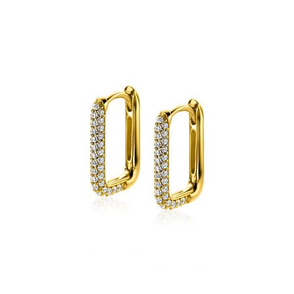 ZINZI gold plated zilveren luxe oorringen 15x2mm rechthoekig