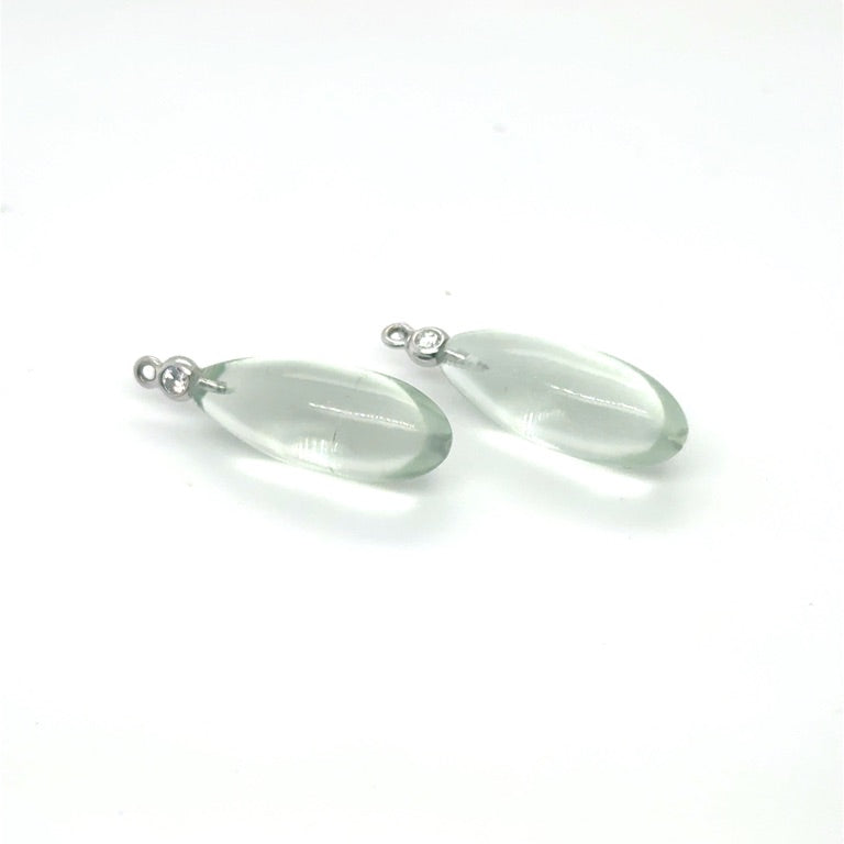 18 kt Oorhangers met Groene Amethist en Diamant – 0,10 c