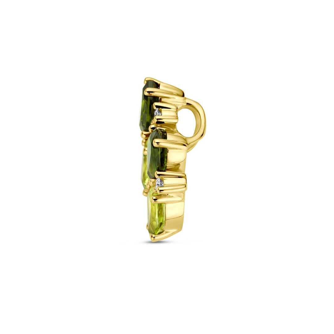 14 Karaat Geelgouden Hanger met Groen Toermalijn, Peridot en Diamant – 17 x 10,5 mm