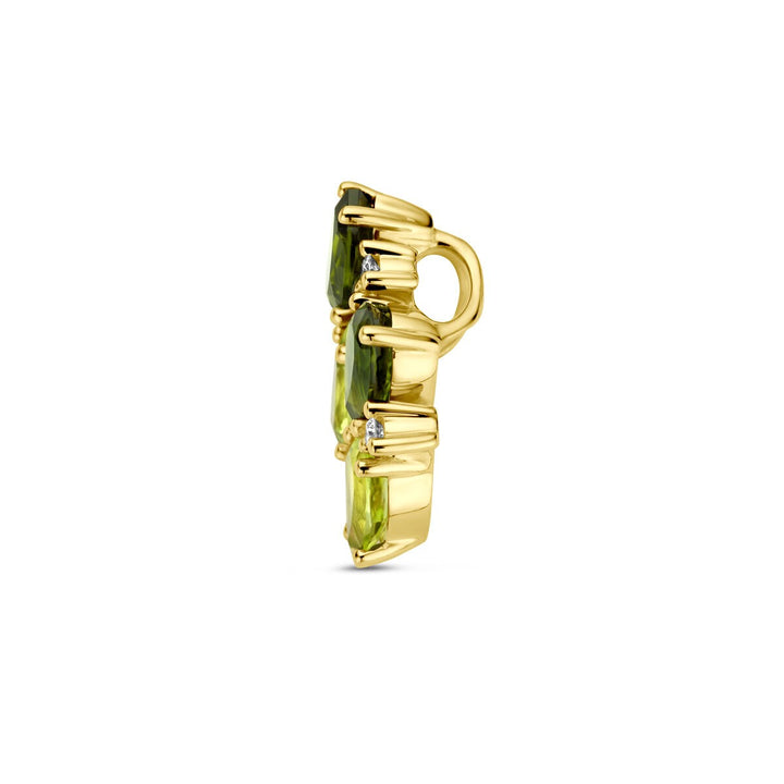 14 Karaat Geelgouden Hanger met Groen Toermalijn, Peridot en Diamant – 17 x 10,5 mm