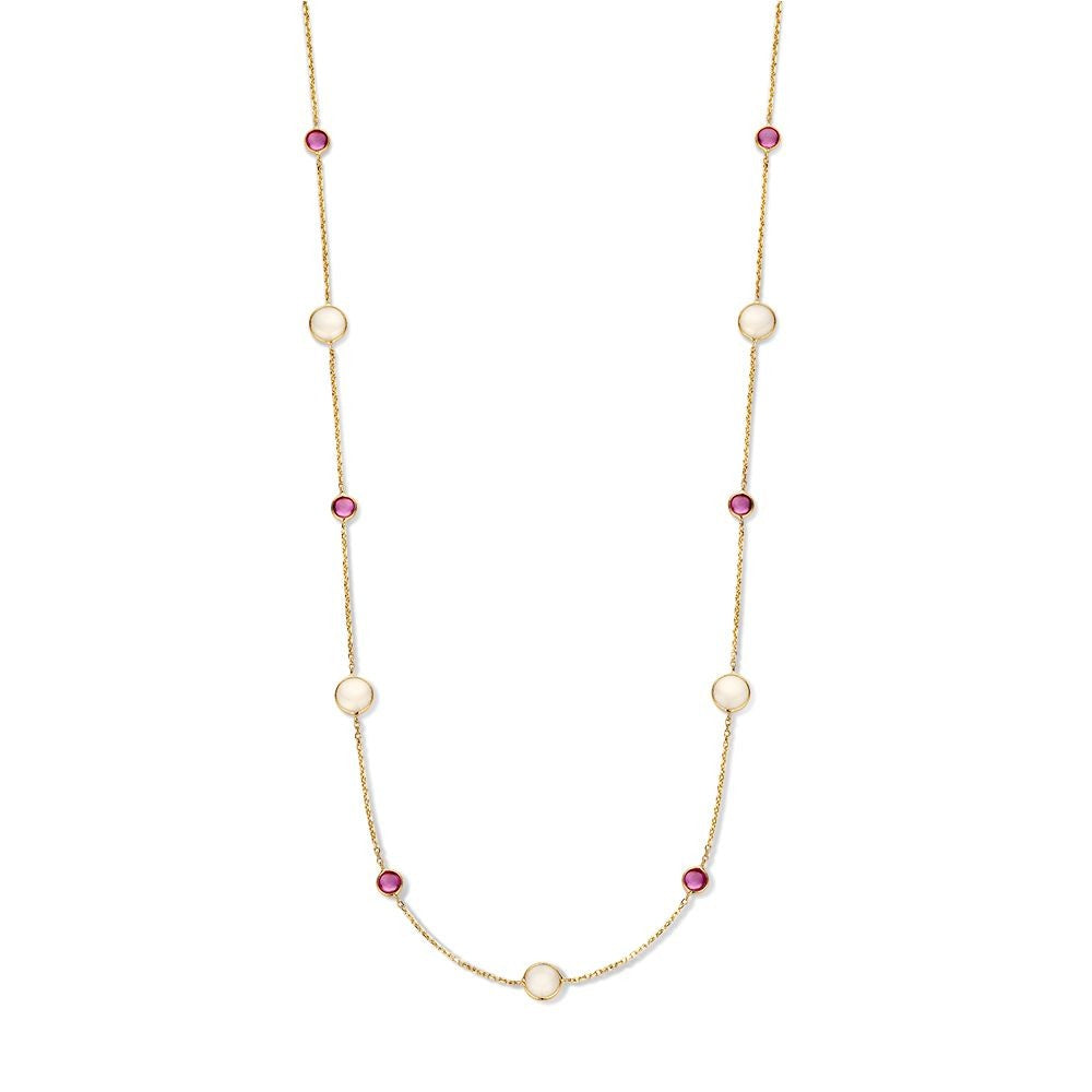 14 kt collier edelstenen Robijn&amp; Maansteen