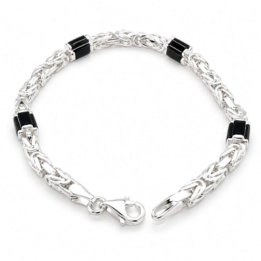 Zilveren Massieve Koningsschakel Armband 4 mm met Onyx – 22 cm