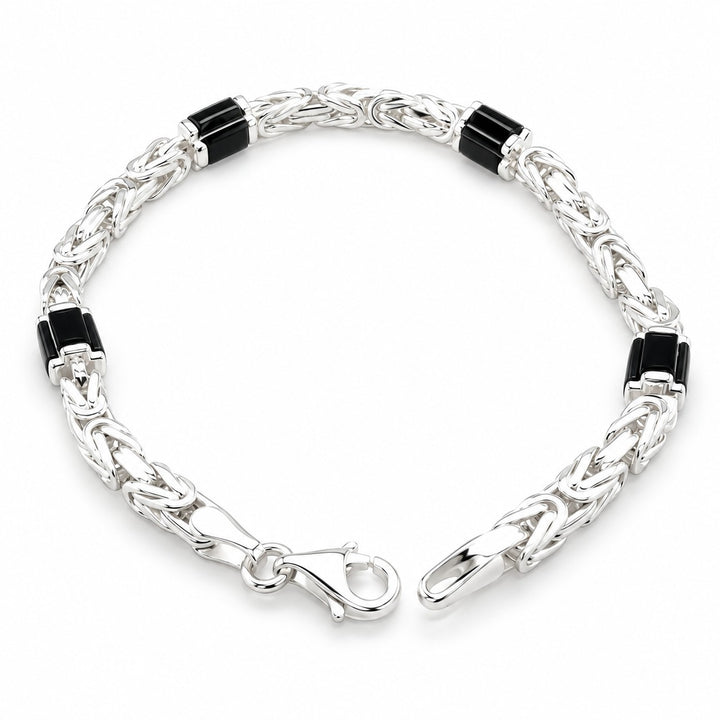 Zilveren Massieve Koningsschakel Armband 4 mm met Onyx – 22 cm