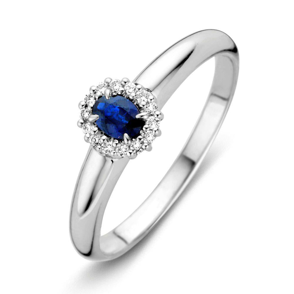 14 kt witgouden ring met safiier en diamant RP216390