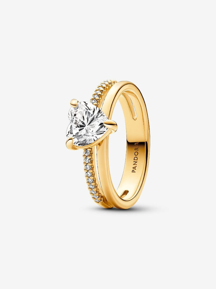 Pandora Ring met dubbele band en hart 163100C01-54