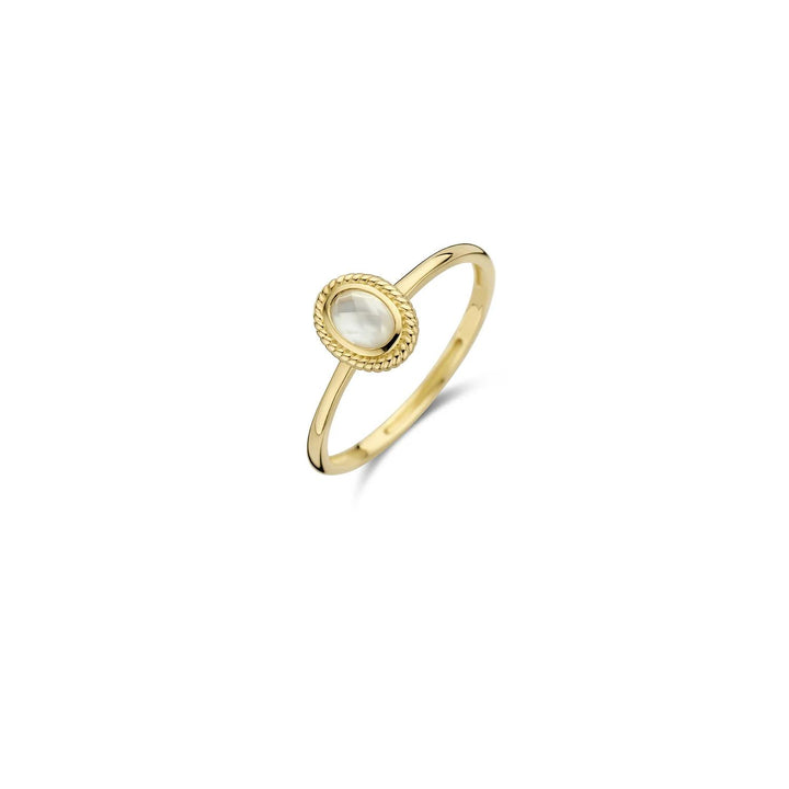 Ring 1239YMQ - 14k Geel goud met mother of pearl en pure quartz
