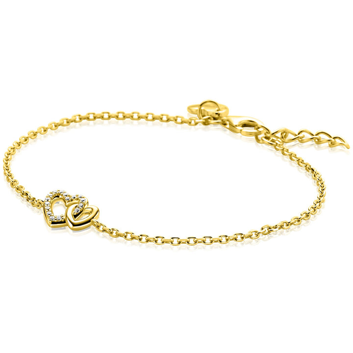 ZINZI gold plated zilveren armband met verbonden hartjes, witte zirkonia&