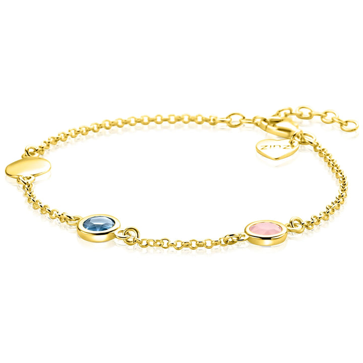 ZINZI gold plated zilveren armband met open rondje en ovaal, bezet met turquoise kleursteen ZIA2716G