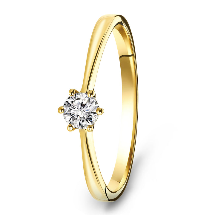14 kt solitair ring 6 poots 0.70 G/Si2 HDR certificaat